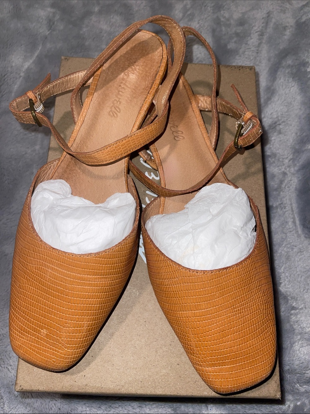 Madewell Tan Croc-Embossed Slingback Flats - Picture 9 of 9
